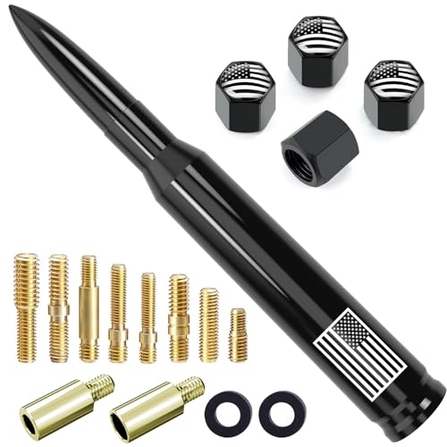 Image of Car Bullet Antenna Replacement with Valve Stem Cap for Ford F150 F250 F350 Super Duty Raptor Bronco Dodge Ram Chevy Silverado GMC Sierra 1500 2500 3500 Truck Accessories 1990-2024 (Black)