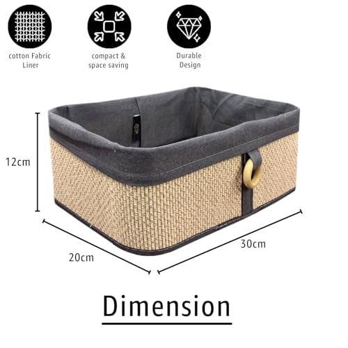 Image of LUXE HOME INTERNATIONAL Storage Basket Brick Bamboo Box Eco-Friendly, Foldable & Lightweight Organizer (Beige, 30x20x12 cm, Pack of 2)