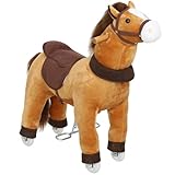 Qaba Ride on Horse for Kids 3-5 Years, 29.5 Inch Height Plush Riding Pony, Walking Horse Animal with Rolling Wheels for Active Play, No Batteries Required, Brown