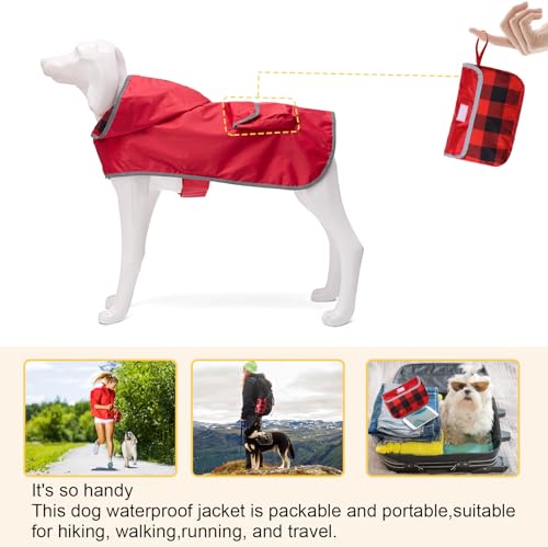 Dog Raincoat Waterproof Hooded Dog Rain Jackets Lightweight Packable Rainponch Outdoor Reflective Raincoat for small medium dog puppies,with Portable pouch-Red-M Dog Raincoat Waterproof Hooded Dog Rain Jackets Lightweight Packable Rainponch Outdoor Reflective Raincoat for small medium dog puppies,with Portable pouch-Red-M