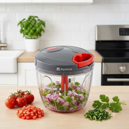 Image of 3 Stainless Steel Blade, Powerful Mini Handy Quick 450 ml Vegetable & Fruit Chopper (Red)