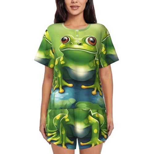 Pyjama court femme grenouille idéal pour le cocooning et les nuits d'été