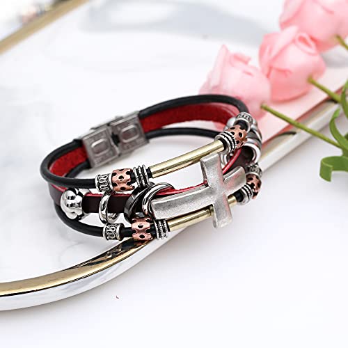 S Susann Leather Bracelets For Women Multilayer Bracelets For Women With Genuine Leather Layered Bracelets Boho/Bohemia Style Jewelry For Men And Woman,Cross #TOP1