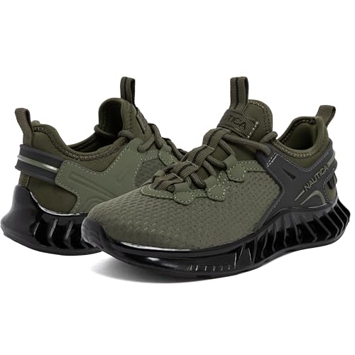 Nautica Youth Athletic Sneakers, Kids Mesh Running Shoes for Boys & Girls, Cushioned Fashion Joggers with Durable High-Traction Sole-Wandel Youth-Olive Black, Size 13