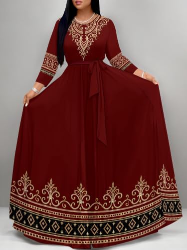 Image of Plus Size Maxi Dress for Women V Neck 3 /4 Sleeve Wrap Dress