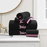 Juicy Couture Black/Hot Pink Neon Border Bath Towels 6-Piece 100% Cotton Bath Towel Set