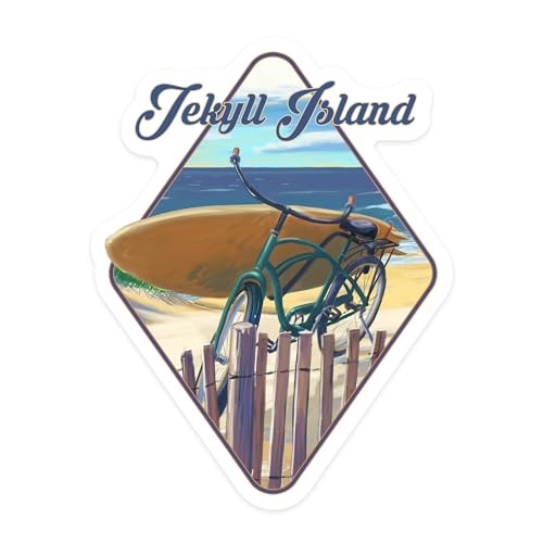 Die Cut Sticker Jekyll Island, Beach Cruiser on Beach, Vinyl Sticker, (Waterproof Decal for Cars, Water Bottles, Laptops, Coolers), Large