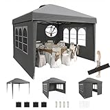 DSNAPE Pavillon 3x3 Wasserdicht Stabil, Pop Up Faltpavillon Winterfest mit 4 Seitenwänden, Faltbar Partyzelt mit Tragetasche & 4 Sandsäcken, UV Schutz 50+ fur Garten Party Camping, Grau