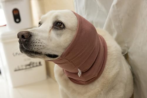 Image of Dog Ear Cover for Dogs, Keep Calming Quiet Ears, Reusable Anxiety Relief for Flies, Grooming, Thunderstorms & Fireworks Pink, Large