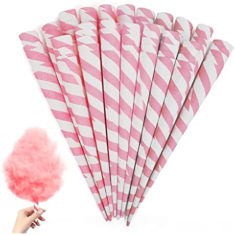 Outamateur Cotton Candy Cone 90PCS Multicolor Cotton Candy Paper Cones for Cotton Candy Making in Birthday,Parties,Festivals (Pink/White) Cover