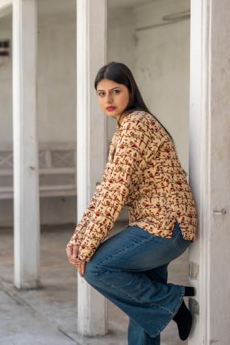 Image of Reversible Jacket for Women | Double Sided Quilted Jacket | Reversible Winter Jacket for Women | Stylish Ethnic Printed Jacket | Warm & Comfortable Casual Outerwear
