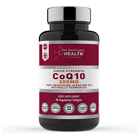 Ubiquinone Coenzyme Q10 200mg Softgel Capsules, 90 Super Strength Vegan Friendly Naturally Fermented High Absorption CoQ10 Capsules Made in The UK to GMP Standards - by The Intelligent Health Cover