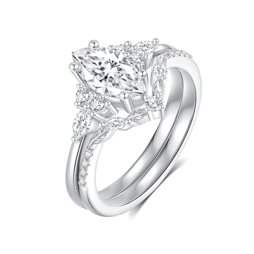 Moissanite Engagement Ring Set For Women 18 K White Glod Plated S925 Sterling Silver Vintage Petals Leaves Women Ring Jewelry Gift