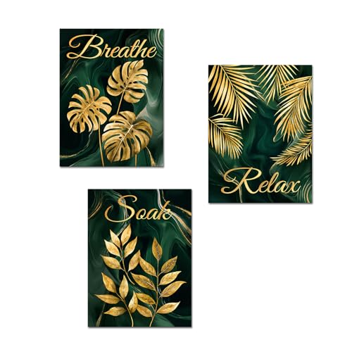 YeiLnm Emerald Green and Gold Wall Decor Botanical Canvas Breath