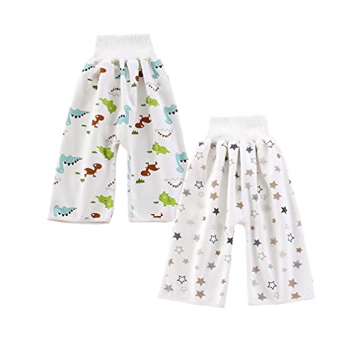 FedMois Pack de 2 Pantalones de Pañal Calzones de Entrenamiento Reutilizables para Bebés, Dinosaurios y Estrellas, 0-3 años