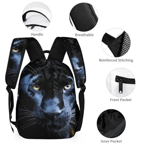 3 Pcs Backpack Set Panther With Blue Eyes Travel Bag Portable Casual Daypack Sports Backpacks with Lunch Box Pencil Case3