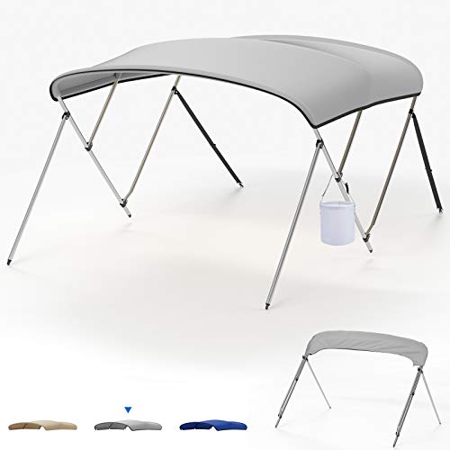 kemimoto Bimini Top for Boat, Pontoon Boat Bimini, 3 Bow Bimini Top for Jon Boat, Inflatable Boat, with Rear Support Pole, 79 -84  W, Gray