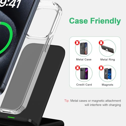 Android Wireless Charger Samsung for Samsung Galaxy S25FE S25 Plus S25 Edge S25 Ultra S24FE S23 S22, Android Desk Phone Charger Stand Fast Charging Station Pad for iPhone 17 Pro Max, with 18W Adapter by Flecom - Used condition - Image 4