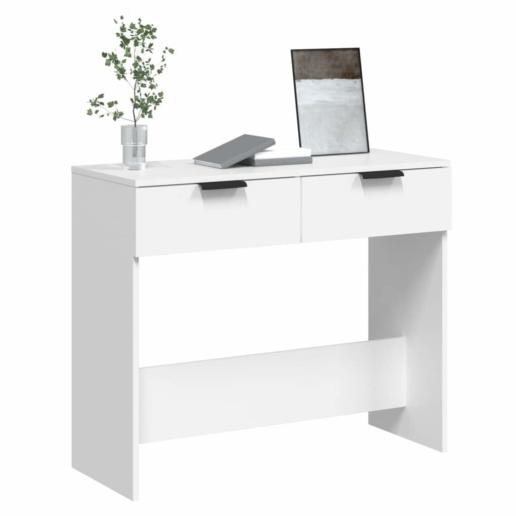 Tavolo consolle bianco, 90 x 36 x 75 cm, tavolo da corridoio con 2 cassetti | Tavolino sottile in legno per corridoio e soggiorno, offre uno spazio stabile con due cassetti.
