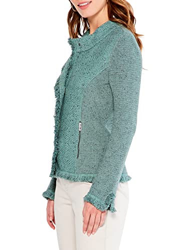 Nic+Zoe Women's Petite Collared Fringe Mix Jacket, Juniper, Ps #TOP1