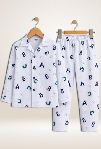 Image of 3BROS Kid's Pure Cotton Full Sleeves Night Suit /Dress for Boys /Girls Full Pajama & Top Sleep Suit Combo Set