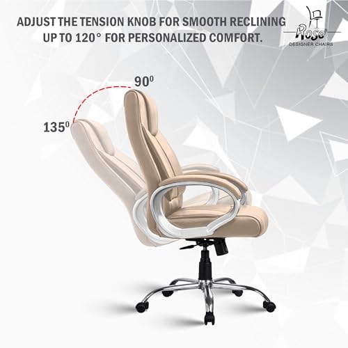 Image of ROSE Kyoto Orthopedic Boss Chair with 3 Years Brand Warranty, Ergonomic Executive Chair Seat, Metallic Base | High Back (Tan, Leatherette)