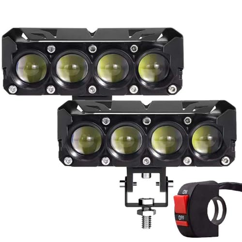 Image of NIGHT LIFE 4 Lens Dual Color LED Fog Light Bar with White & Yellow Modes, 12V Waterproof Aluminium Alloy Body, IP67, High Brightness Long Range Spotlight for Cars & Bikes (Pack of 2 & Switch)