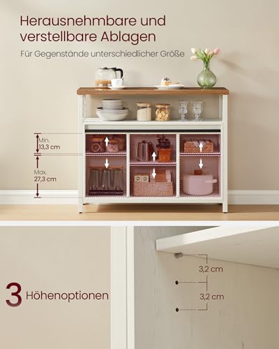 VASAGLE Sideboard, Küchenschrank, Aufbewahrungsschrank, mit 2 Schiebetüren, 33 x 100 x 80 cm, verstellbare Ablagen, für Wohnzimmer, wolkenweiß-honigbraun LSC092W01