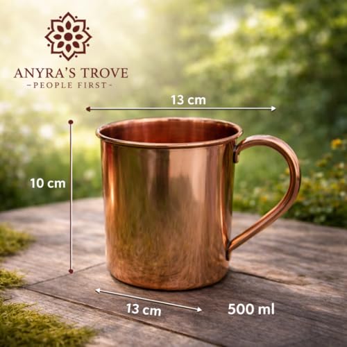 Image of ANYRA'S TROVE Pure Copper Mug|500 ML|Pack of 1|Copper Tumbler|Helathy|Sports Cup|Copper Beer Mug|Cocktail| Mocktails|Kitchen and Home Decor|Moscow Mug|Ayurvedic|Drinkware|Barware& Gift|