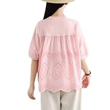 [JoccKorr] tシャツ レディース カットソー 半袖 シャツ ブラウス 丸襟 トップス 切り替え 透かし彫 花柄 刺繍 パッチワーク ファッション かわいい 大きいサイズ 可愛い ゆったり 体型カバー 着瘦せ カジュアル オフィス 通勤 春 夏
