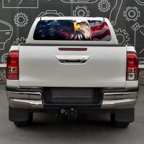 Image of Back Window Decals for Trucks - 65x17.3 in American Flag Window Decal Rear Window Decals for Truck Decor, Creative Truck Rear Window Decal for Personalized Decoration - Eagle-8-S