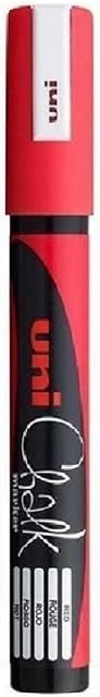 Uni Red Bullet Tip Nib (1.8 - 2.5mm) Liquid Chalk Marker Pen Colour Whiteboard Blackboard Chalkboard Menu Glass Windows Wet Wipe Non Permanent (Pack Of 1) PWE-5M