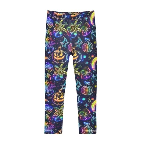 senya Girls Printed Leggings Yoga Pants Neon Pumpkins Flowers for Kids in 4t to 10 Years, 4T