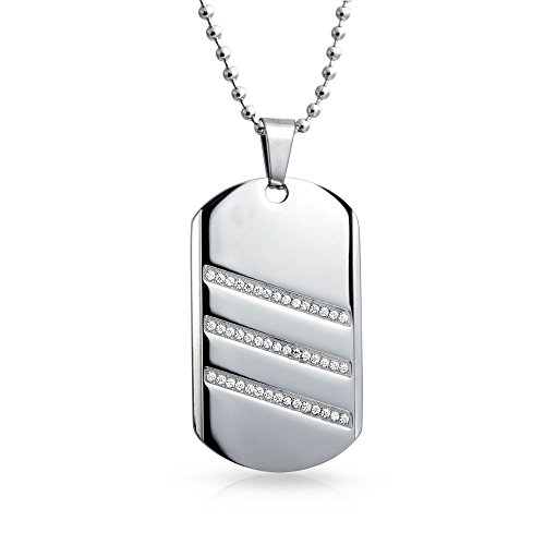 Bling Jewelry Geometric Engravable Mens Cz Dog Tag Pendant Necklace For Men Silver Tone Stainless Steel With Chain 24 Inch #TOP10