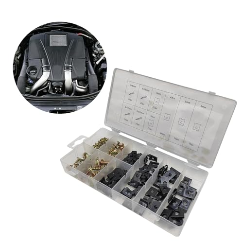 170 Pcs Car Screw and U-Clips Set Kit 9 Different Sizes Automotive Retainer Clips,Dashboard Door Panel Bumper Retainer Clamp Replacement,Universal Retainer Assortment Set for Cars