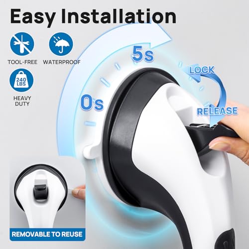 LEVERLOC 2 Pack Grab Bars for Bathtubs and Showers, Easy to Install Suction Shower Handles for Bathroom Removable Handrails for Seniors Elderly Safety Grip Waterproof Drill Free Black