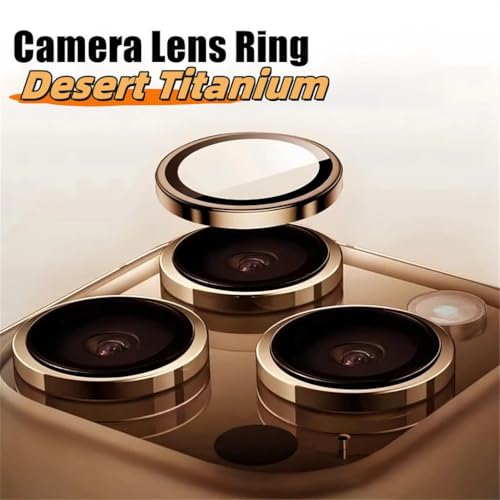 Image of PreCure Compatible for iPhone 16 Pro /iPhone 16 Pro Max Camera Lens Protector, Ultra-HD Tempered Glass Camera Cover Screen Protector Metal Individual Ring Protector Accessories, Desert Titanium