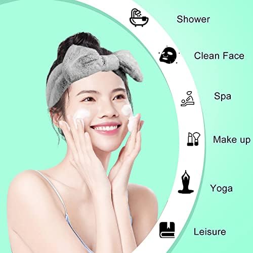 WUBAYI 3Pcs Spa Headband Wrist WashBand Set/Portable Waterproof Wristband Makeup Headband/Soft Plush Stretchy Butterfly Face Washing Bandana with Wristband Set for Women Girls Makeup Bath