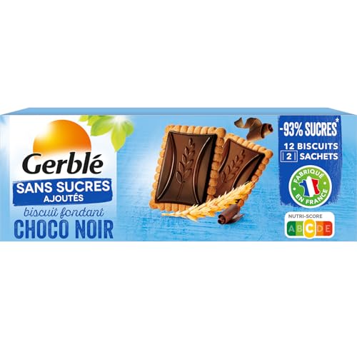 GERBLÉ – Biscuits Fondant Chocolat Noir – Sans Sucres Ajoutés – Sans Huile de Palme – Sachets Individuels – 12 Biscuits – 126 g