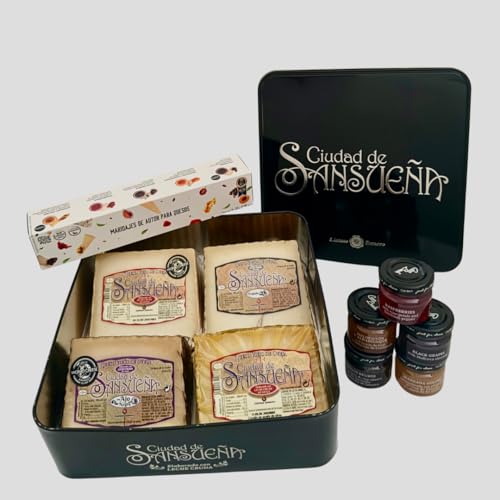 Quesos Gourmet Regalo Curado + Pack Surtido 5 Mermeladas Gourmet: Box Cesta regalos originales para mujer y para hombre tabla de quesos oveja caja regalo (Curado+Aceite Oliva Virgen Extra+Trufa+Ajo)