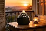 Indoor Tabletop Water Fountain - 3-Tier Lotus Leaf Design Waterfall with Warm Glowing LED & Rotating Ball, Zen Home Decor for Living Room Bedroom, Unique Housewarming Gift Idea