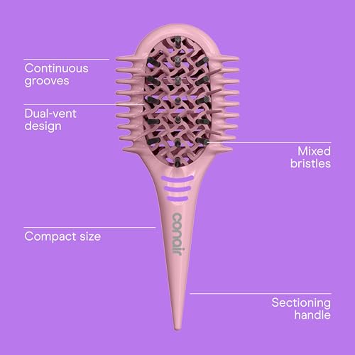 Image of Conair Curl Define Pro Mini Detangling Brush, Tight Curly Hair, Pink | For wet or damp hair and tight curls, built-in sectioning handle, reduces frizz and breakage, travel-friendly, compact size