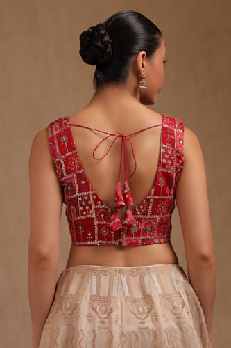 Image of Soch Womens Georgette Floral Print Padded Blouse with Zari