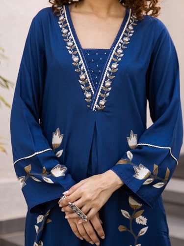 Image of INDO ERA Women's Viscose Rayon Floral Printed A-Line Kurta & Palazzo Set