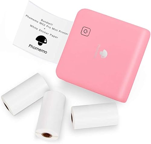 Phomemo M02 Pro - Impresora térmica Bluetooth con 3 rollos de papel adhesivo blanco, compatible con iOS + Android para asistencia de aprendizaje,