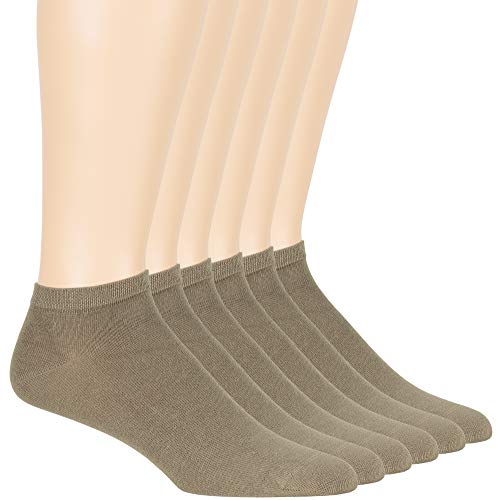 7Bigstars Kingdom Men Bamboo Ankle Sock - 6 Pack -Thin Breathable Soft Solid Seamless Low Cut- Sock Size 10-13 Shoe 9-12 L Khaki #TOP6