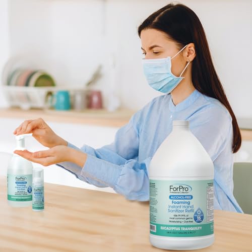 Image of ForPro Alcohol-Free Foaming Instant Hand Sanitizer, 1 Gallon (128 fl oz) Refill - Moisturizing, Dye-Free Formula, Eucalyptus Tranquility Scent