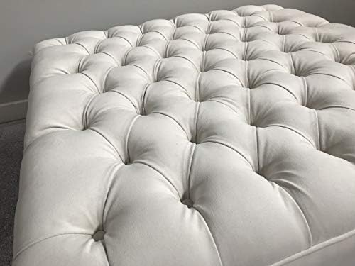 Extra Large Chesterfield Footstool - Plush Velvet Bone - Off White Deep Buttoned Ottoman - Coffee Table