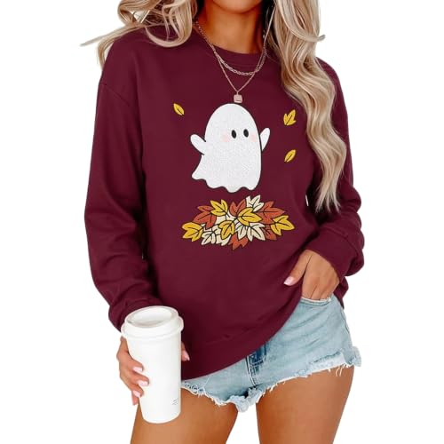 Halloween Sweatshirts for Women Retro Spooky Season Pullover Tops