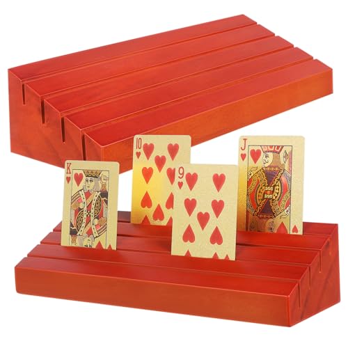 CIYODO 2pcs Wooden Playing Card Holders with Stable Base Bridge Card Stands for Tabletop Gaming Convenient Vertical Display for Parties and Game Nights